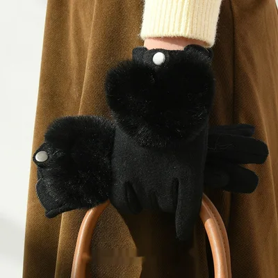 Winter New Cashmere Gloves For Women Black - Shop at LoveMi