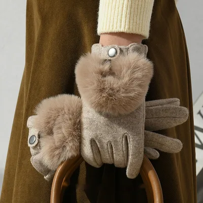 Winter New Cashmere Gloves For Women Oatmeal Color - Shop at LoveMi