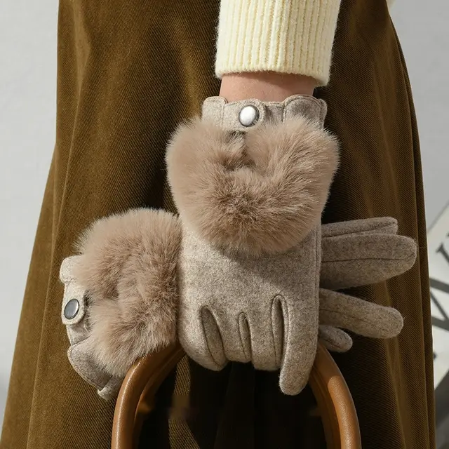 Winter New Cashmere Gloves For Women - Oatmeal Color - View 1