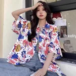 Summer Retro Full Printed Short-sleeved Shirt For Women - Picture Color-Xl