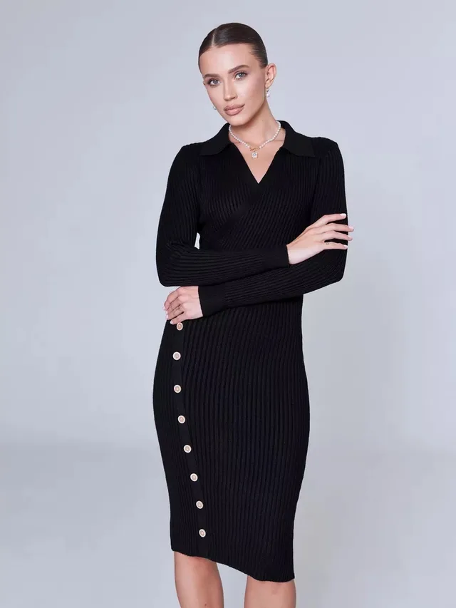 Inner Wear Sweater Knitted Dress For Women Black - Shop at LoveMi