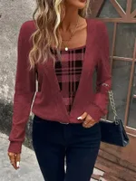 Plaid Printed Fake Two Pieces Fashionable And Comfortable Autumn And Winter Long Sleeves - 2Color-S - View 1