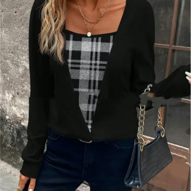 Plaid Printed Fake Two Pieces Fashionable And Comfortable Autumn And Winter Long Sleeves 7Color - Shop at LoveMi