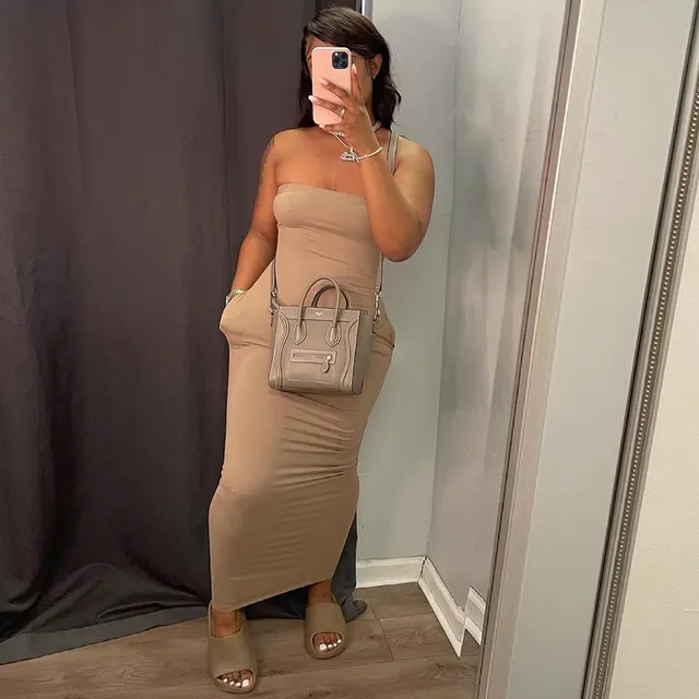 Sexy Pure Color Tube top Dress For Women Khaki - Shop at LoveMi