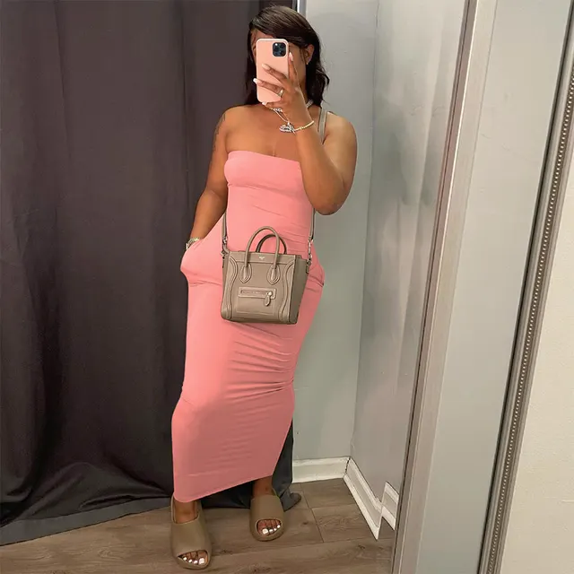 Sexy Pure Color Tube top Dress For Women Pink - Shop at LoveMi