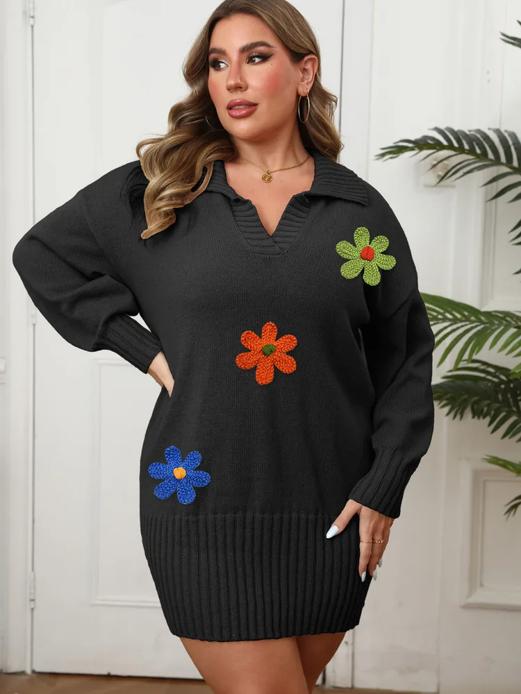 Wool Embroidery Flower Stitching Woolen Skirt - Black - View 1