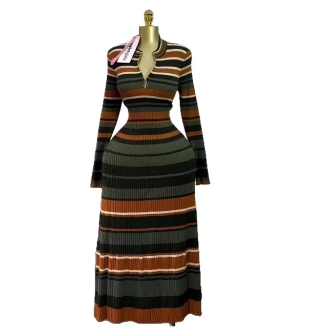 Korean Style Contrast Color Straight Plus Size Knitted Dress - Shop at LoveMi