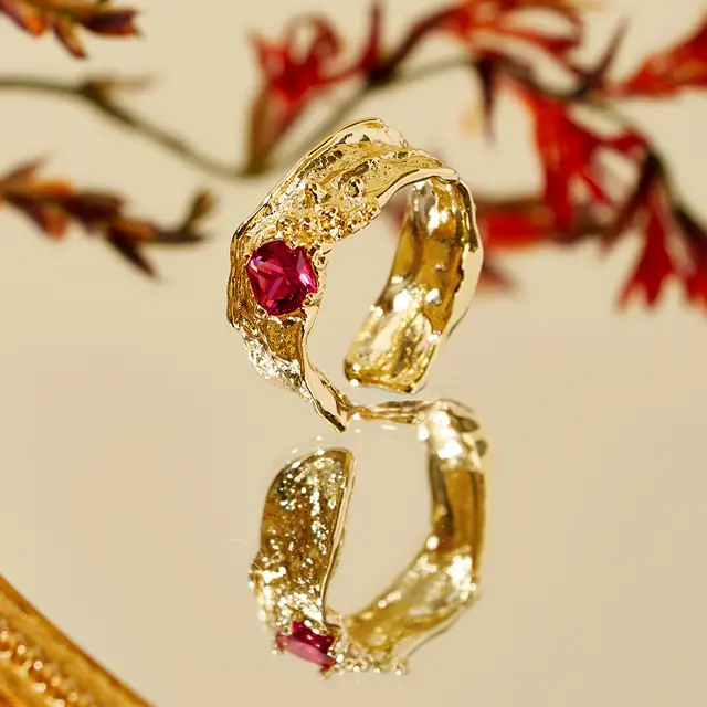 Irregular Zircon Ring Fashion Retro Ladies Gold Red Zircon - Shop at LoveMi