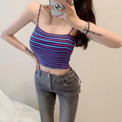 Korean Style Short Western Style Slim Fit Striped Bottoming Shirt Blue - Shop at LoveMi