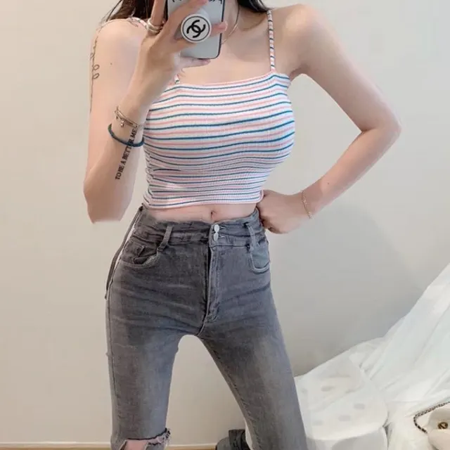 Korean Style Short Western Style Slim Fit Striped Bottoming Shirt White - Shop at LoveMi