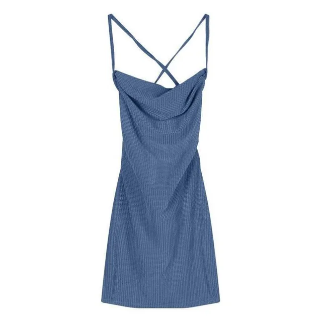 Strap Backless Skinny Sheath Elegant Dress Blue - Shop at LoveMi