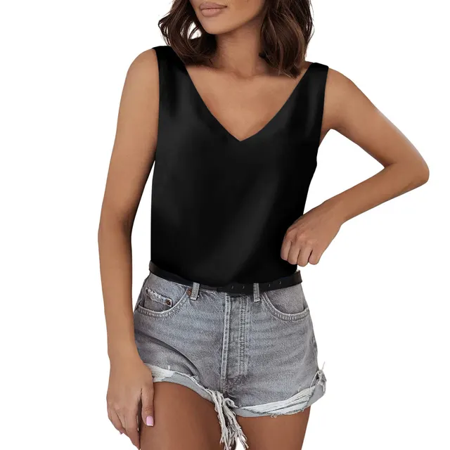 Sleeveless Shirt Summer Basic Women Black - Shop at LoveMi