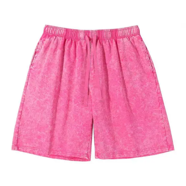 Distressed Fried Snowflake Shorts Washed Cotton Retro Loose Shorts Rose Red - Shop at LoveMi