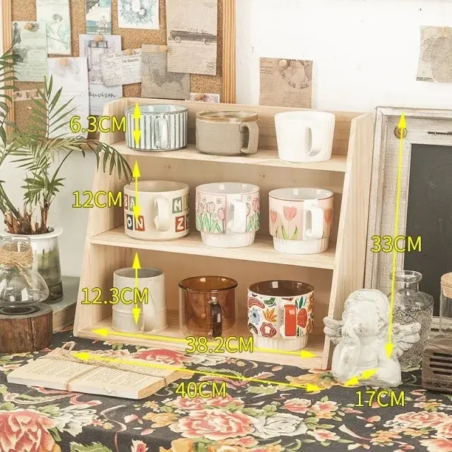 Solid Wood Multi layer Reinforced Cup Storage Box Wide Three Layer Wood Tone - Shop at LoveMi