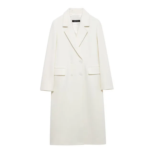 Fashionable Temperamental All match Blended Double breasted Long Lapel Coat Jacket White - Shop at LoveMi