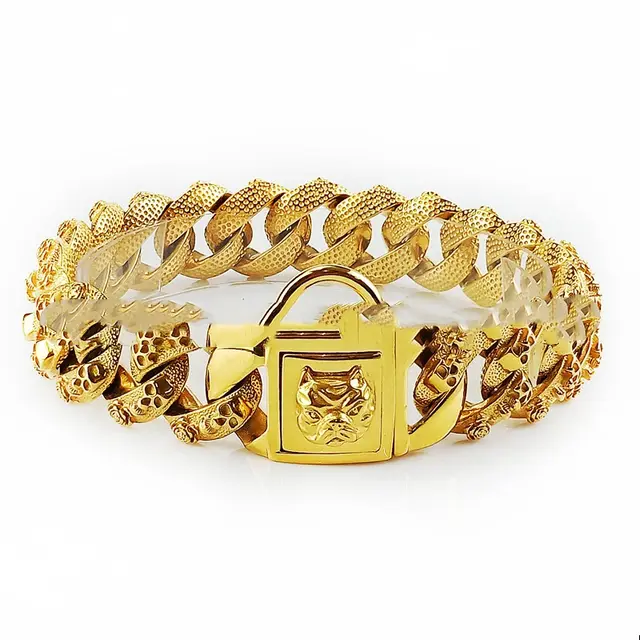 Stainless Steel Skull Dog Collar Necklace Gold - Shop at LoveMi