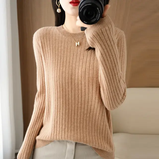Autumn Women's Knitwear Round Neck Sweater For Women Low Collar Bottoming Golden Camel - Shop at LoveMi