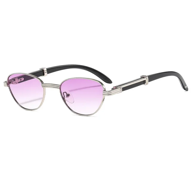 Women's Retro Simple Outdoor Oval Frame UV proof Sunglasses Silver Frame Purple - Shop at LoveMi