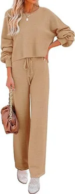 Casual Solid Color Long-sleeved Trousers Two-piece Set - Yellow