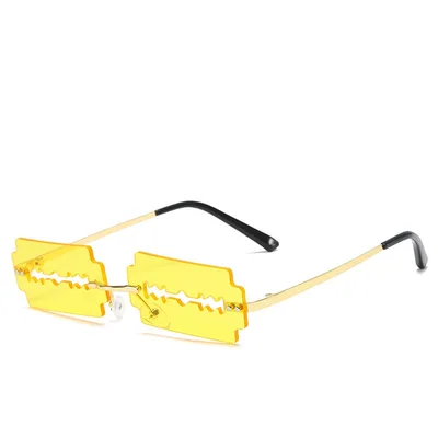 Trimming Sunglasses Women's Metal Rimless Sunglasses Gold Frame Yellow Lens - Shop at LoveMi