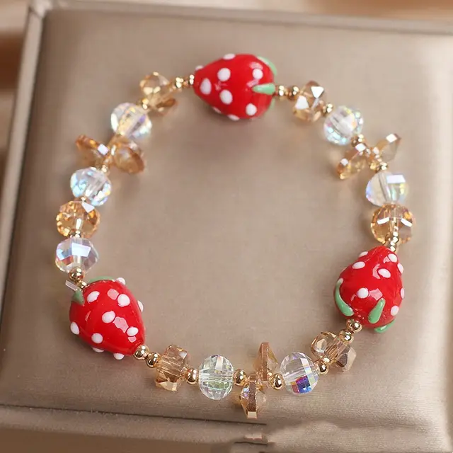 Special interest Design Sweet Hand Painted Strawberry Beaded Bracelet Red - Shop at LoveMi