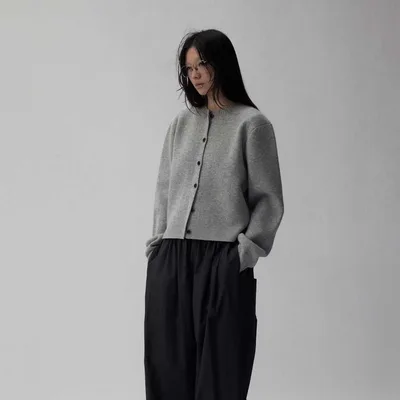 Waist tight Round Neck Sweater Autumn Winter Coat Gray - Shop at LoveMi