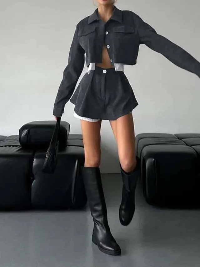 Cardigan Cake Short Skirt Two piece Women's Clothing Gray - Shop at LoveMi