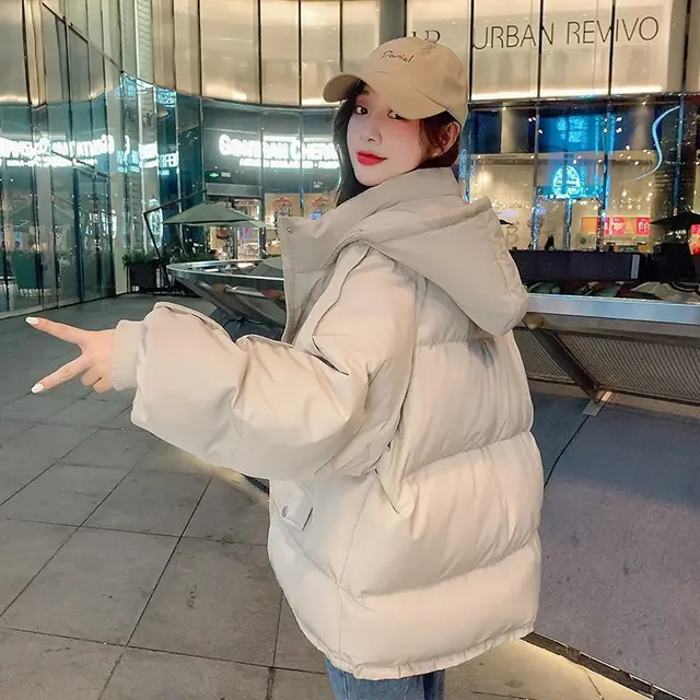 Korean Style Loose Autumn Winter Coat Cotton padded Jacket 220 Beige White - Shop at LoveMi