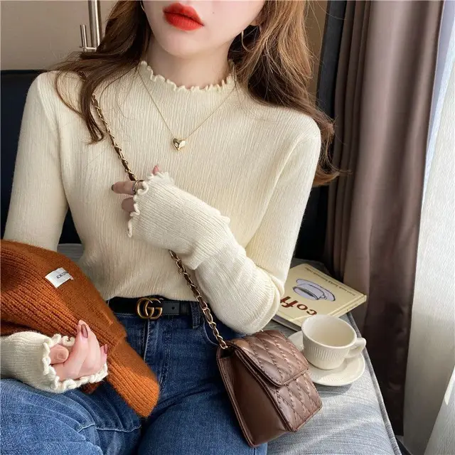 Half Turtleneck Bottoming Shirt Women's Autumn And Winter Apricot - Shop at LoveMi