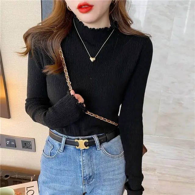 Half Turtleneck Bottoming Shirt Women's Autumn And Winter Black - Shop at LoveMi