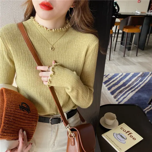 Half Turtleneck Bottoming Shirt Women's Autumn And Winter Sunset Yellow - Shop at LoveMi
