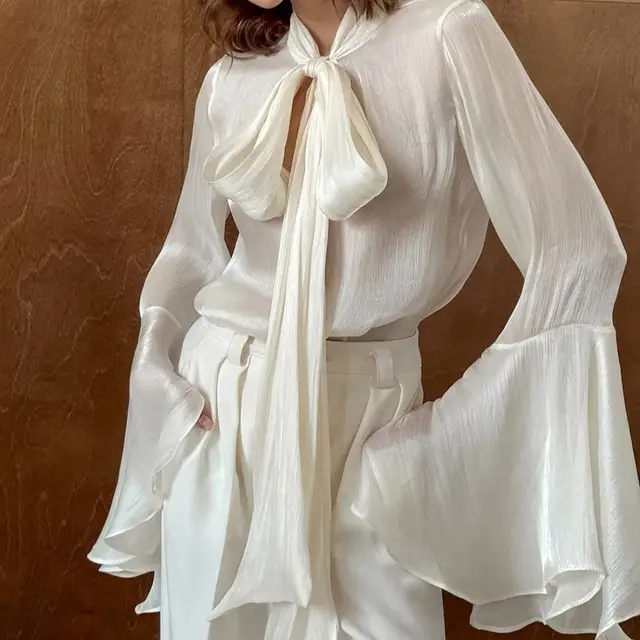 French Gentle Wind Floating Lead Flared Sleeves Long Sleeves Apricot - Shop at LoveMi
