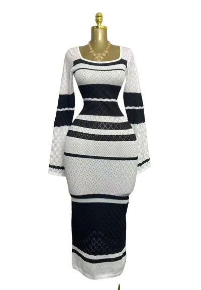 Colorful Contrast Color U neck Sexy Long sleeved Knitted Dress Black - Shop at LoveMi