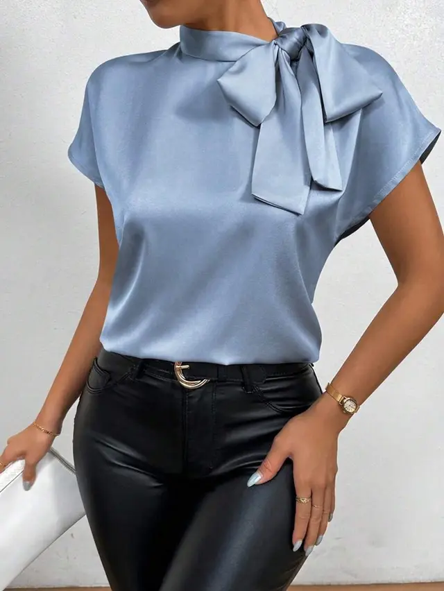 European And American Popular Satin Shirt For Women Blue - Shop at LoveMi