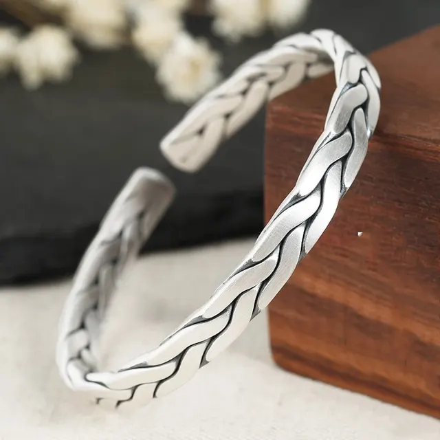 White Copper Plated Thick Silver Weave Vintage Opening Couple Bracelet Women'S - Shop at LoveMi