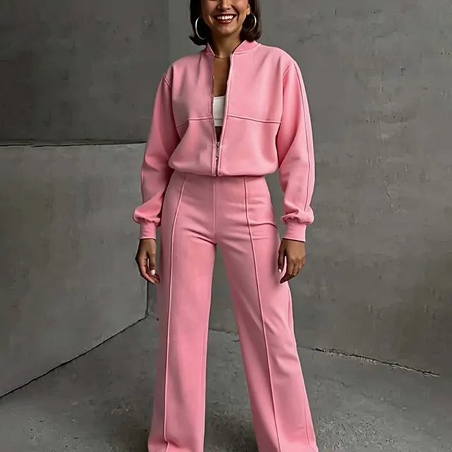European And American Women's Clothing Suit Fashion Solid Color Casual Loose Pink - Shop at LoveMi