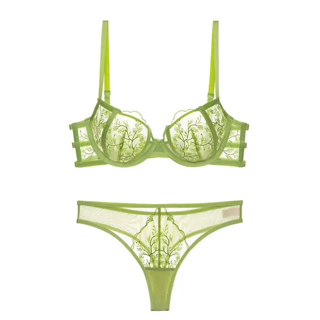 Lace Underwear Women's Pure Desire Style Comfortable Breathable Sexy Push Up Autumn Fragrance Green - Shop at LoveMi