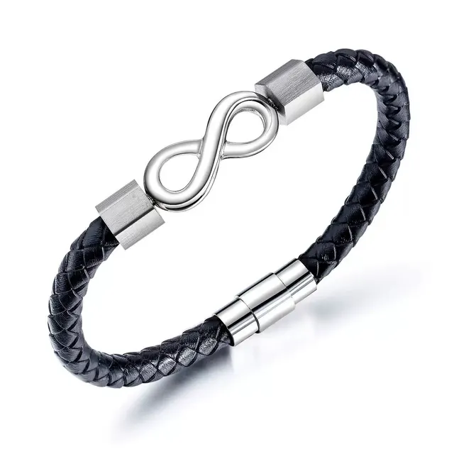 The Stainless Steel Leather Bracelet Is Hand woven With Personality Silver - Shop at LoveMi