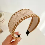Bamboo Woven Wide Brim Hair Band Bohemian Straw Woven Head - Khaki Woven Wide Edge