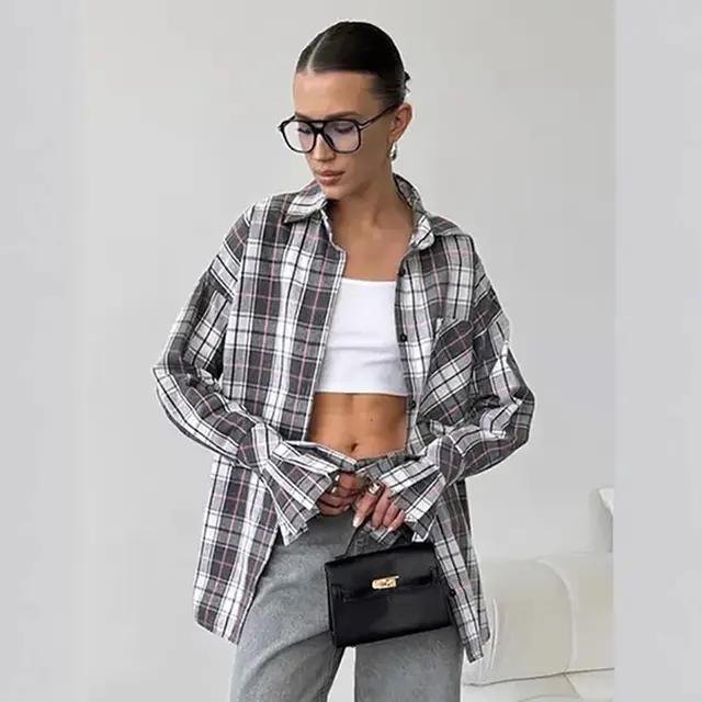 Design Plaid Casual Cotton Loose Shirt Plaid - Shop at LoveMi