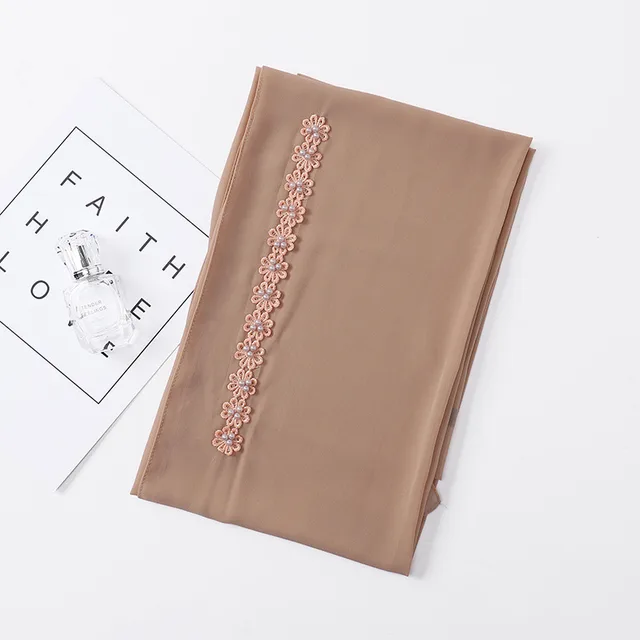 Pearl Chiffon Nail Pearl Decorative Headscarf 1 Light Camel - Shop at LoveMi