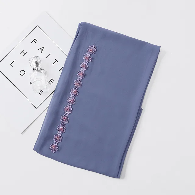 Pearl Chiffon Nail Pearl Decorative Headscarf 15 Light Denim Blue - Shop at LoveMi