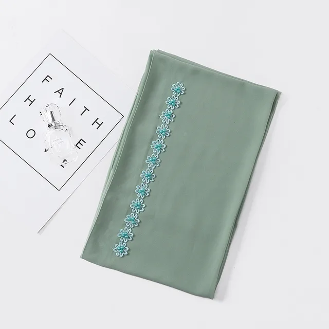 Pearl Chiffon Nail Pearl Decorative Headscarf 6 Bean Green - Shop at LoveMi