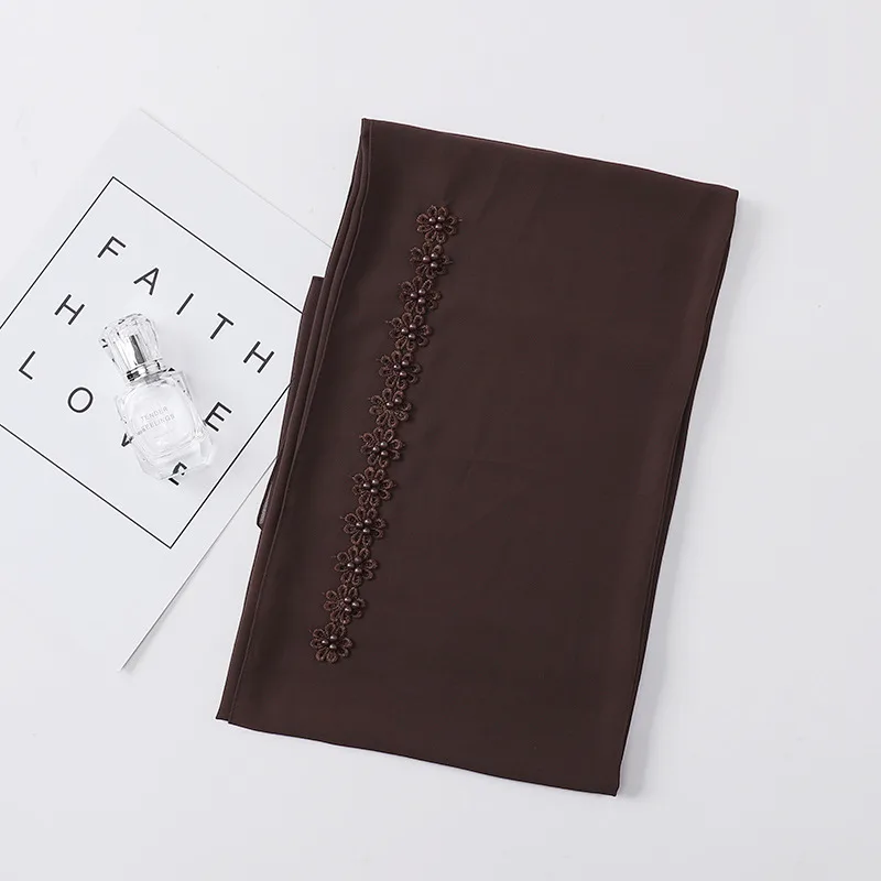 Pearl Chiffon Nail Pearl Decorative Headscarf - 9 Dark Coffee