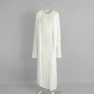 Cardigan Knitted Cardigan Sleeveless Dress Two piece Set White - Shop at LoveMi