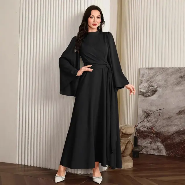 Women's Long Sleeve Solid Color Temperament Elegant Dress Black - Shop at LoveMi