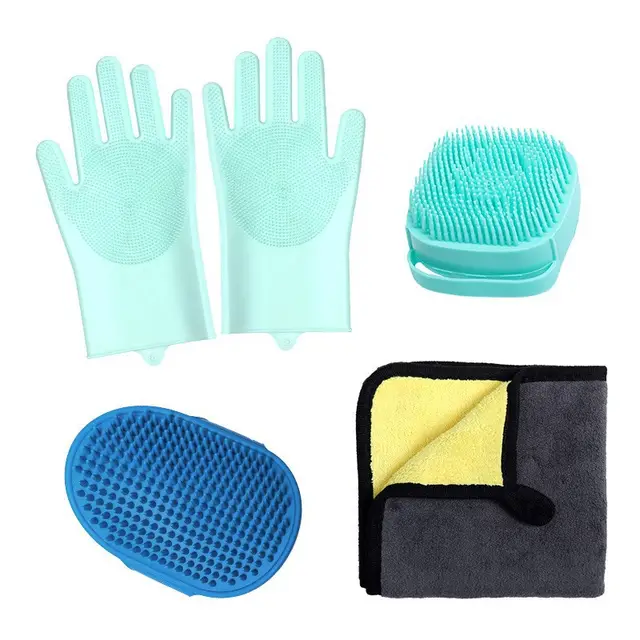 Pet Bathing Gloves Dog Bath Supplies Set Blue 5Piece Set - Shop at LoveMi