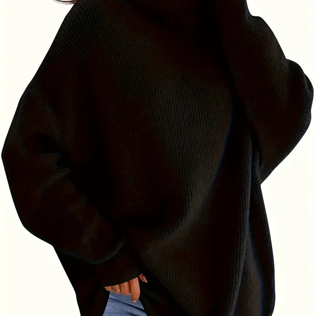 Women's Cozy Oversized Turtleneck Sweater Batwing Chunky Black - Shop at LoveMi