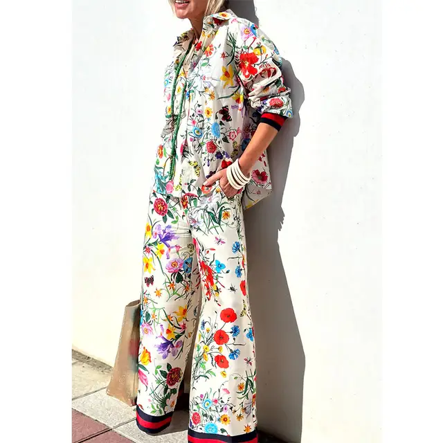 Printed Casual Trousers Shirt Fashion Tops Suit Set 3023 - Shop at LoveMi