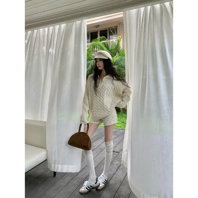 Loose And Lazy Style Top Shorts Fashion Suit Beige - Shop at LoveMi